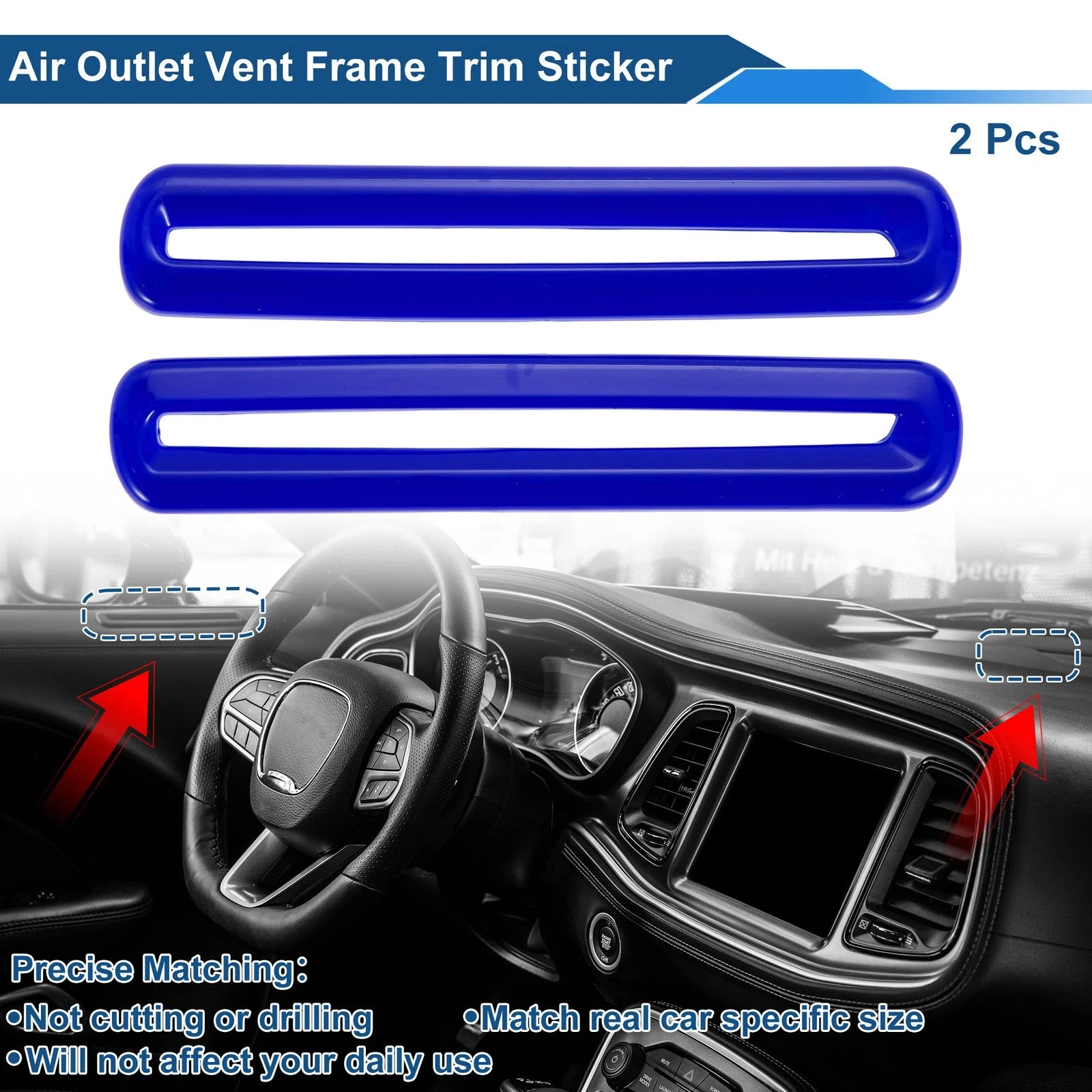 2X Air Condition Outlet Vent Trim Cover Frame for Dodge Challenger (2015–2023) Blue
