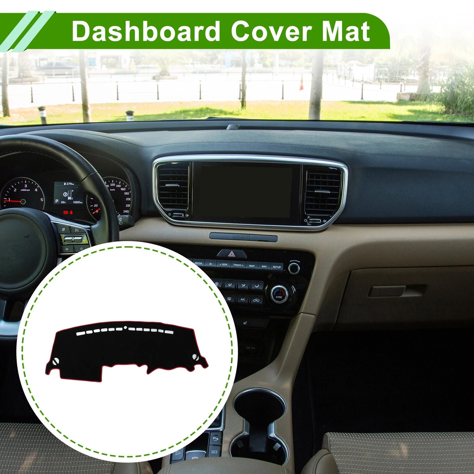 Dashboard Cover for Kia Sportage R (2011–2016) Black Red Polyester