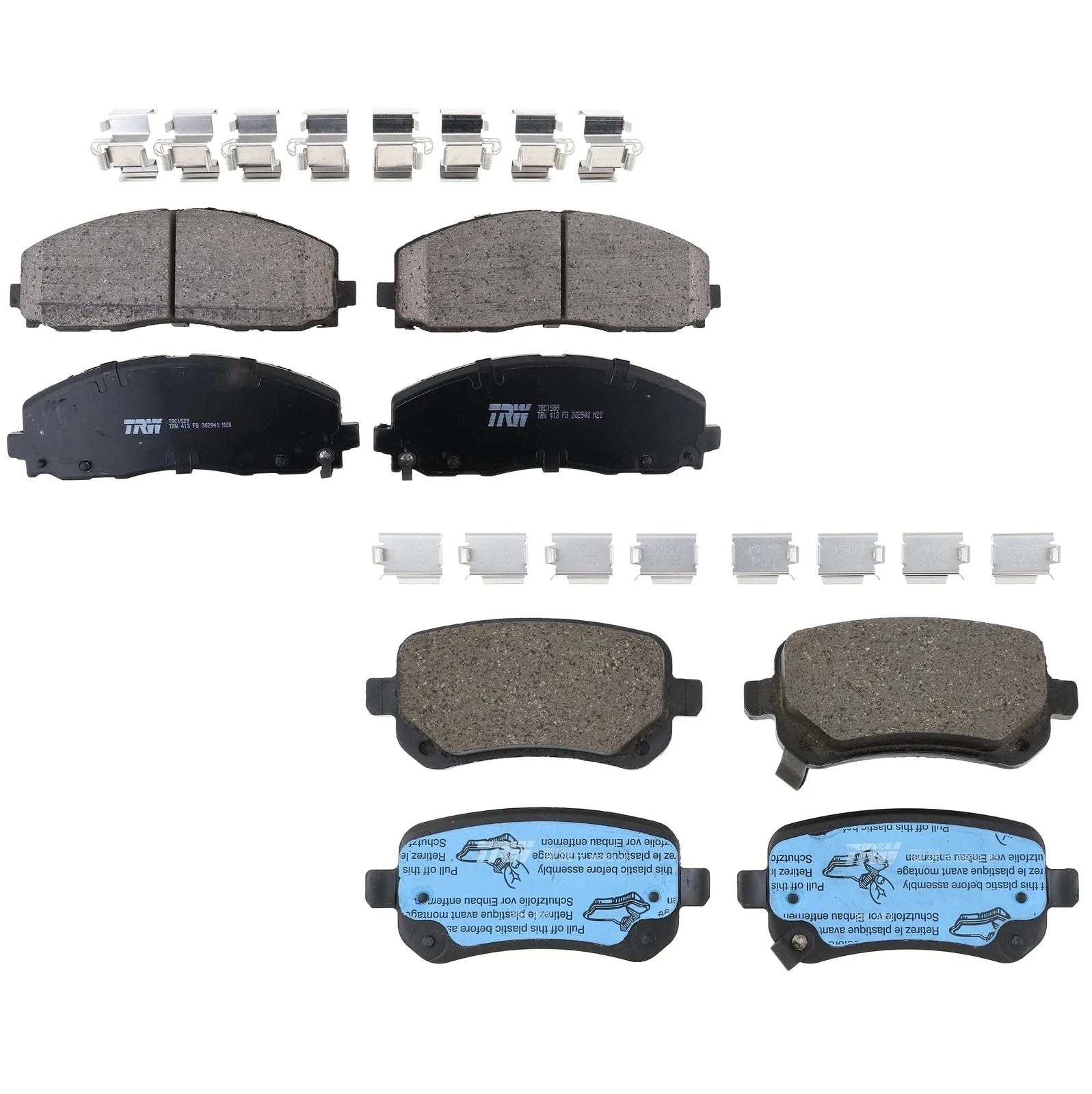 TRW Pro Ceramic Brake Pads Hardware Kit for Chrysler Dodge Ram VW V6