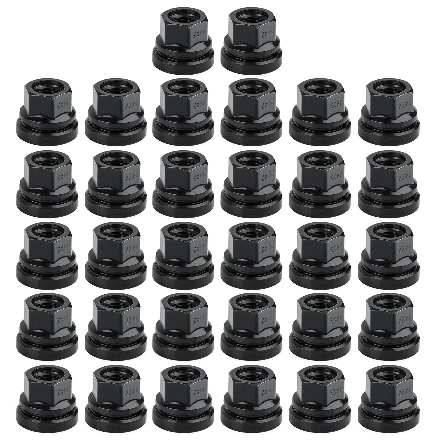 Set of 32 M14x2.0 Lug Nuts for Ford F-250 F-350 (1999–2002) Black Flat Washer