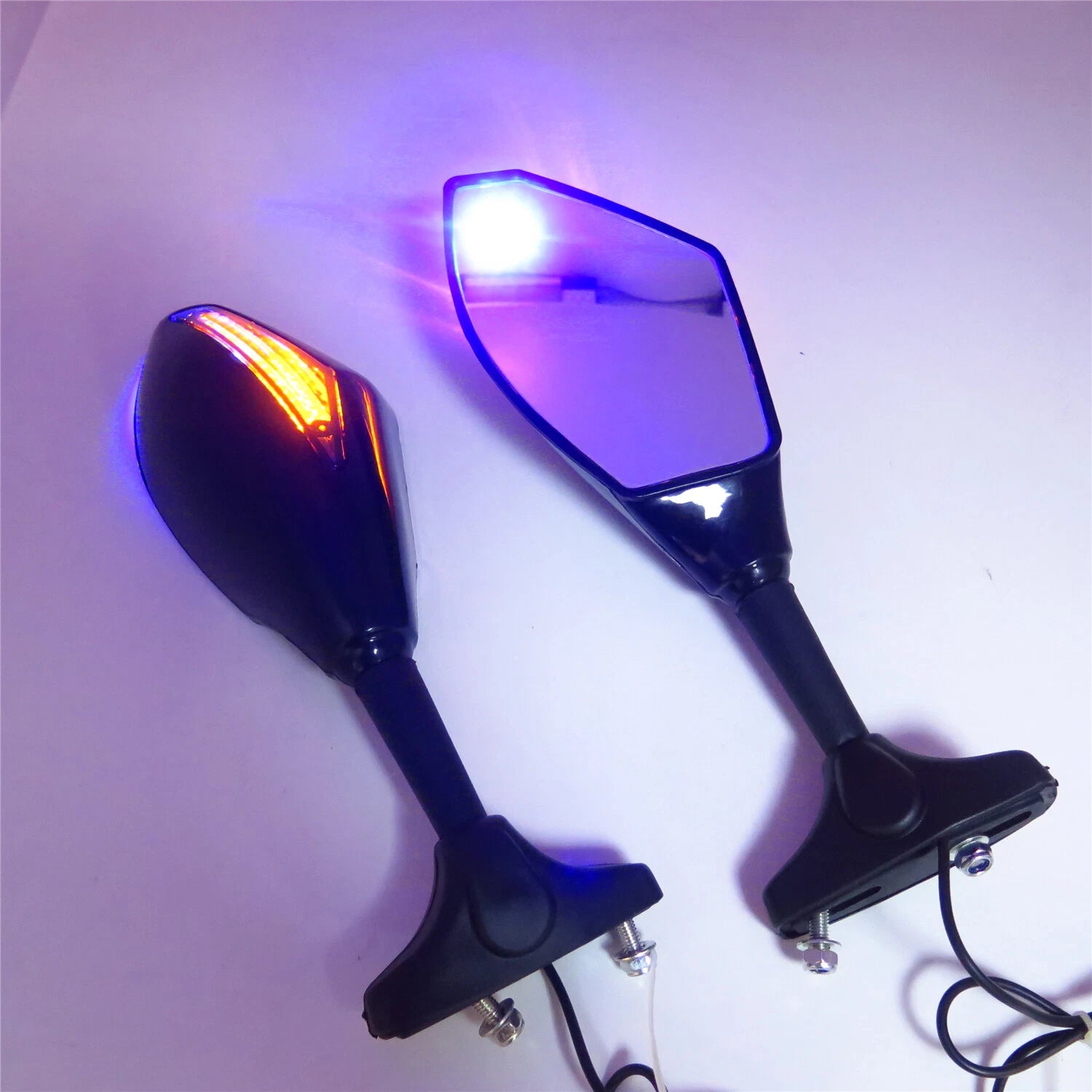 Blue LED Turn Signal Mirror for Honda CBR900, Hayabusa, Katana, Yamaha R6, R1
