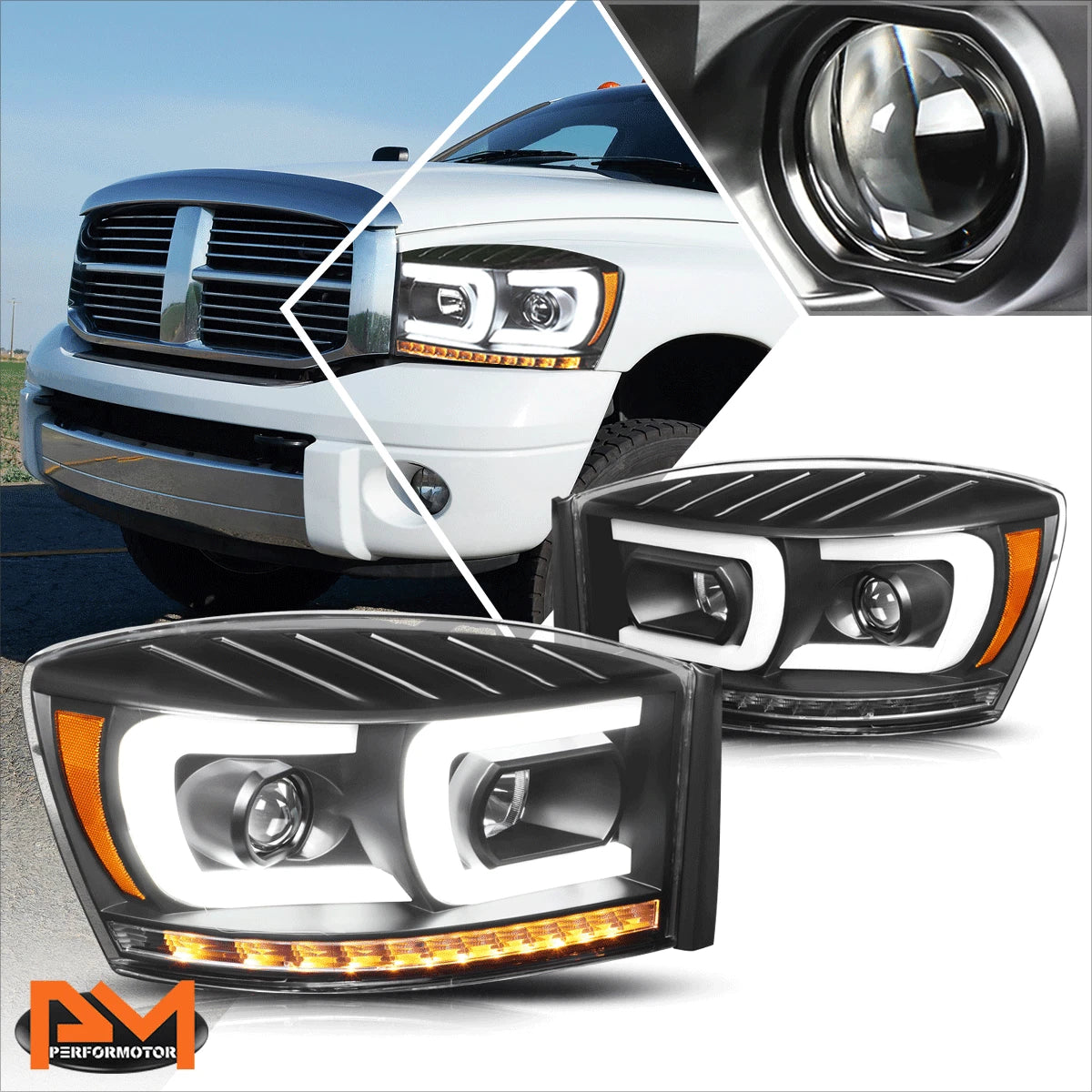 C-Bar LED DRL Chasing Signal Projector Headlight for Ram (2006–2009)