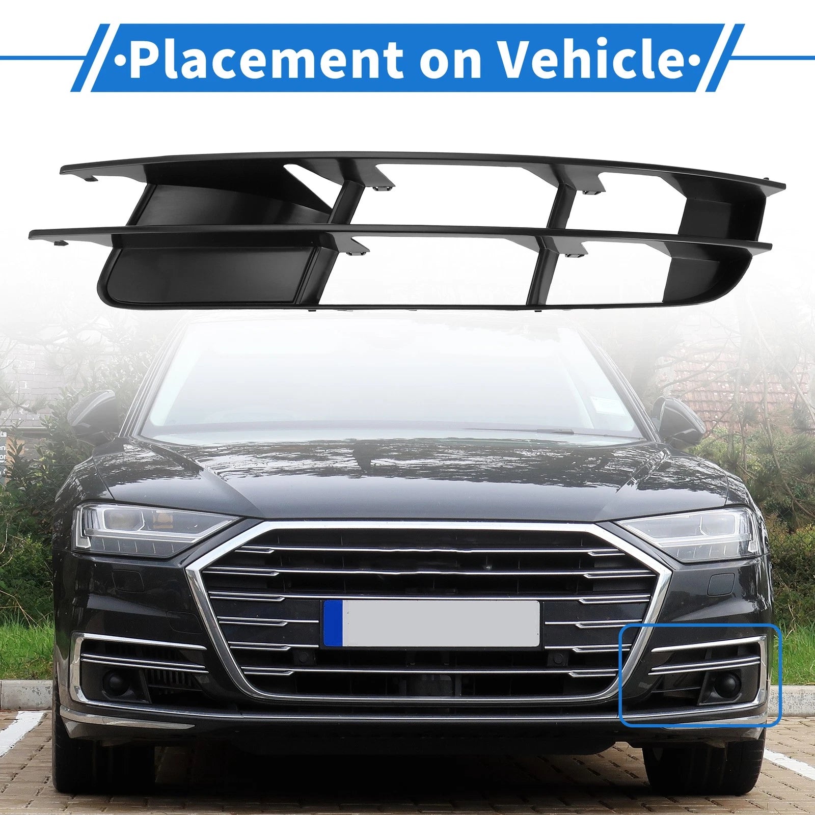 1pc Front Left Fog Light Grill for Audi Q7 (2007–2009) No. 4L0807681 ABS Black