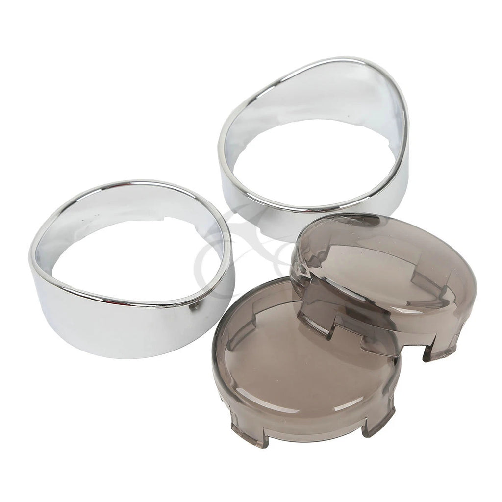 Turn Signal Bezels Trim Ring Smoke Lens for Harley Road Electra Glide