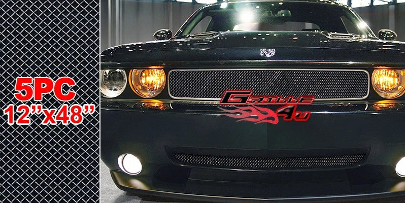 5pc Black Stainless Steel Mesh Grille for Universal Fit (12" x 48")
