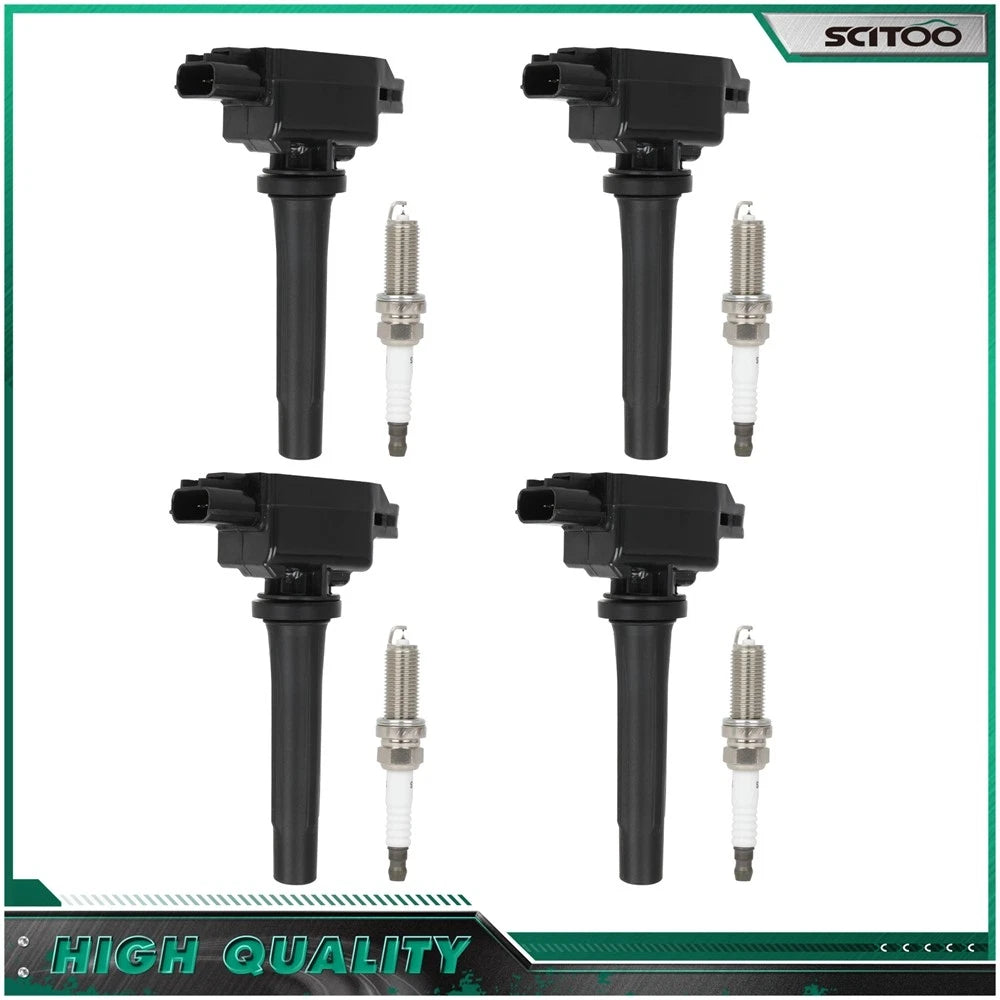 Set of 4 Ignition Coils & 4 Spark Plugs for Mazda 3 CX-3 CX-5 MX-5 (2010–2020)