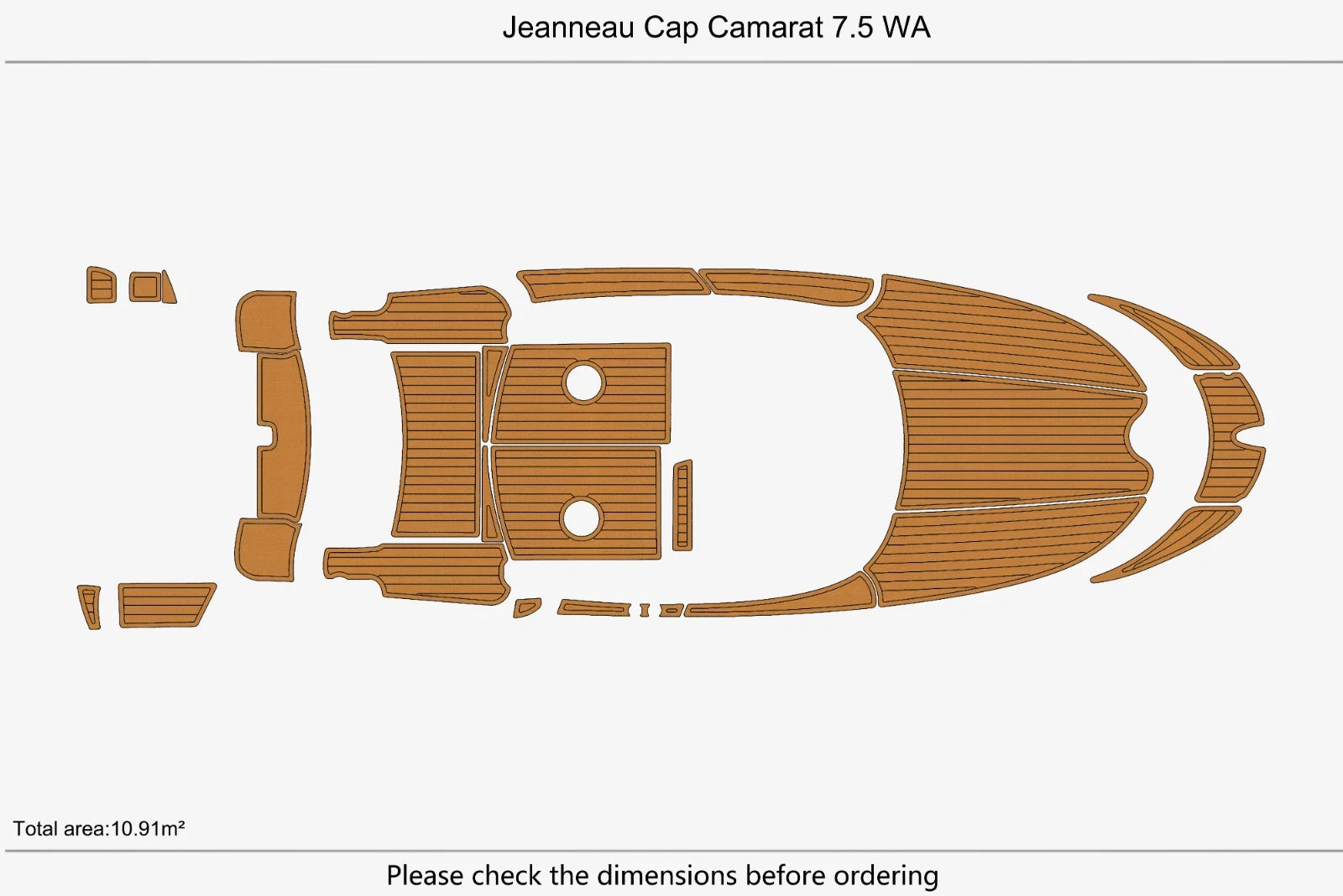 Swim Platform Cockpit EVA Foam Teak Deck Floor Mat for Jeanneau Cap Camarat 7.5 WA (2018–2023)