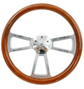 Polished 5 Hole Steering Wheel Dark Wood Wrap for Peterbilt Kenworth (18")