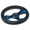 NRG 32cm PVC Black Leather Steering Wheel with Blue Accent Trim Inserts for