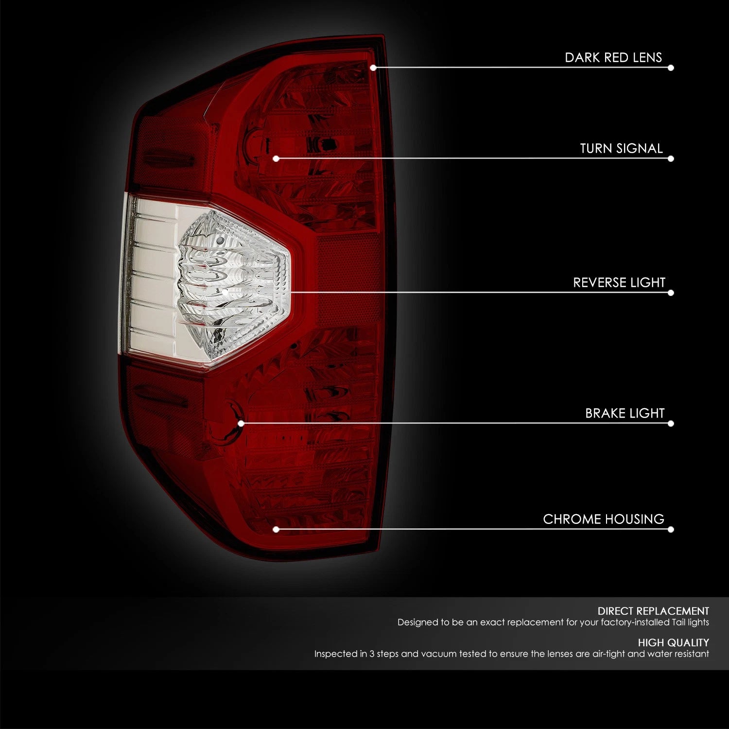 Chrome Housing Dark Red Lens Tail Brake Lights for Toyota Tundra (2014–2021)