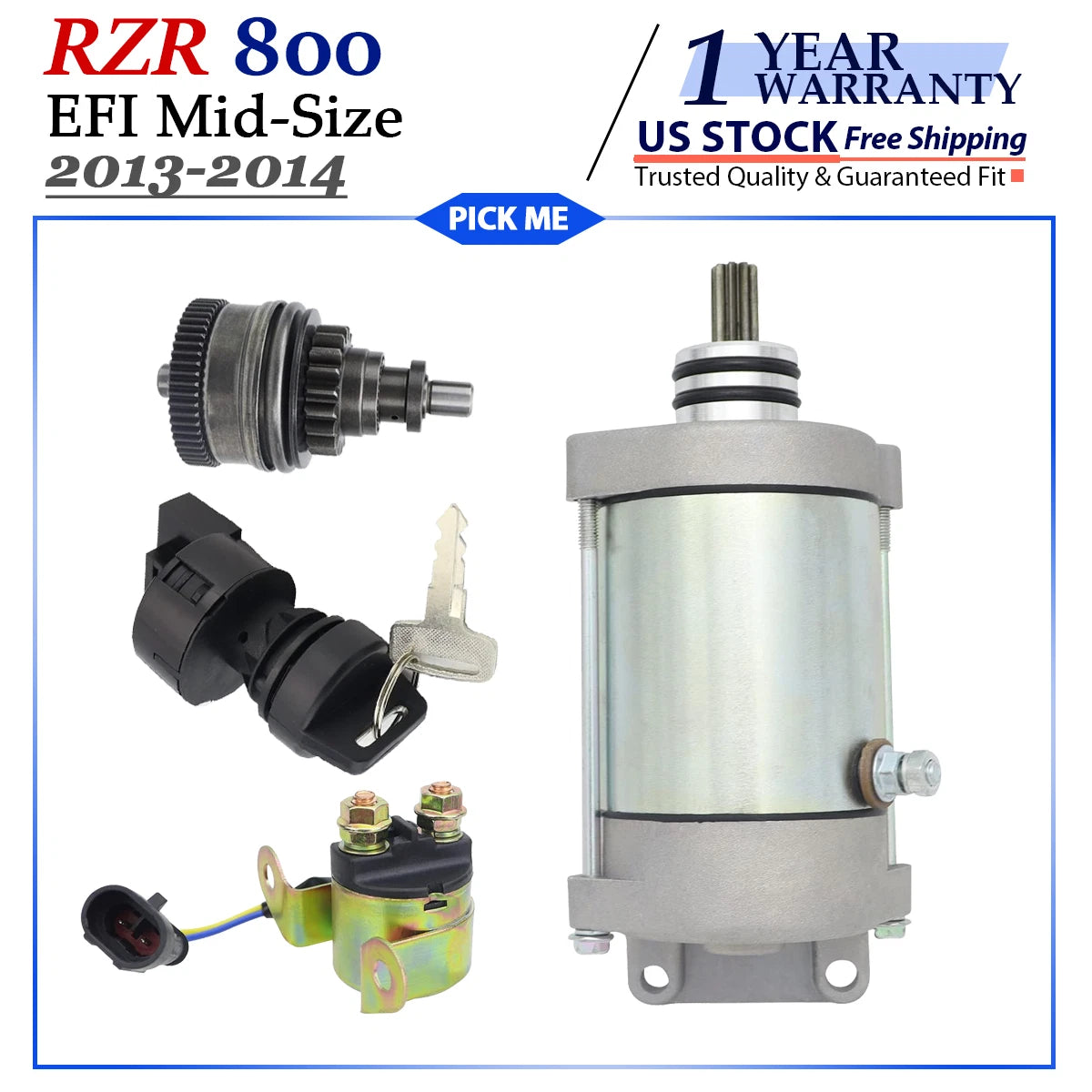 Starter for Polaris Ranger 800 EFI (2013–2014) W/Bendix, Relay, Switch