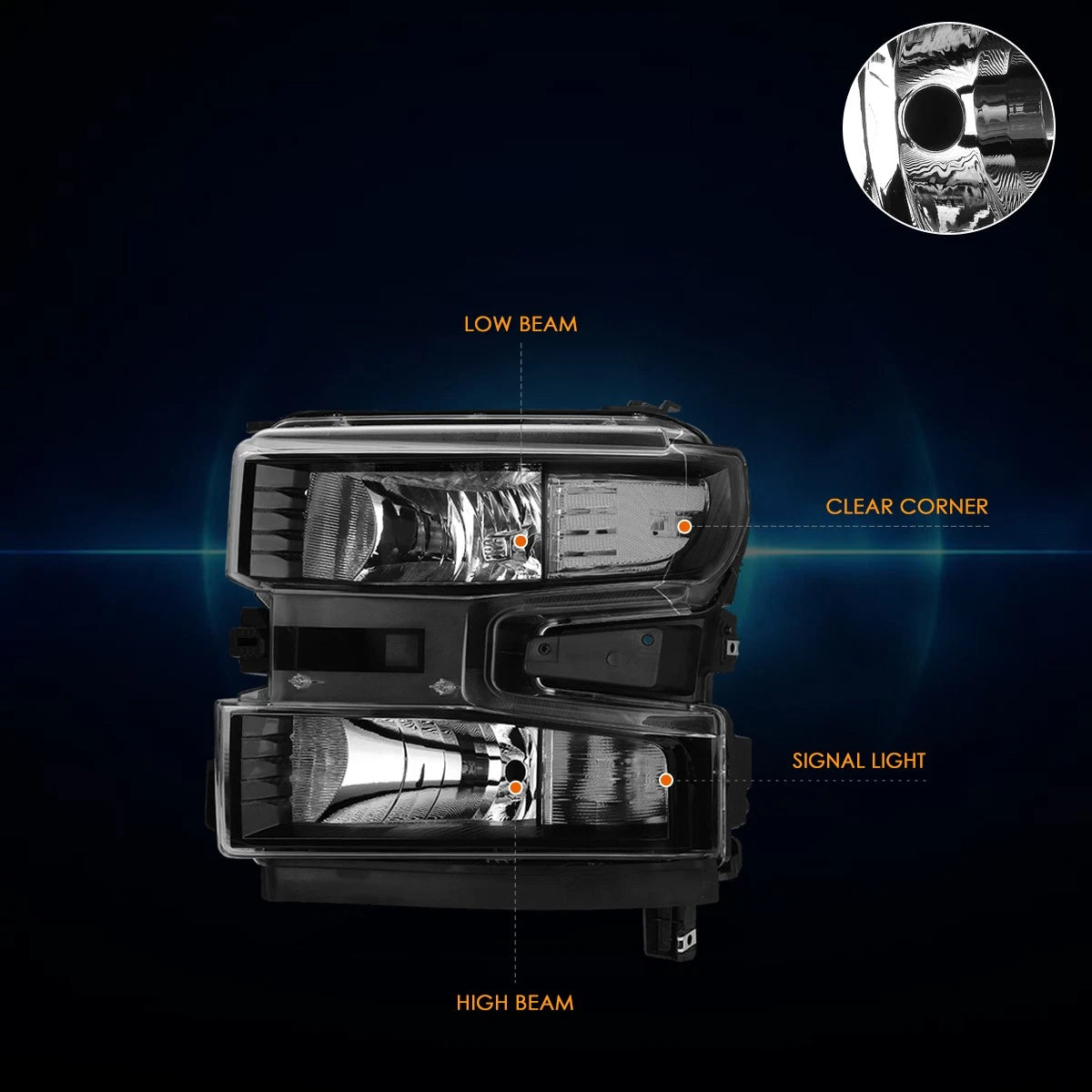 Clear Corner Headlights Lamp Black for Silverado 1500 WT/Custom Trail Boss (2019–2024)