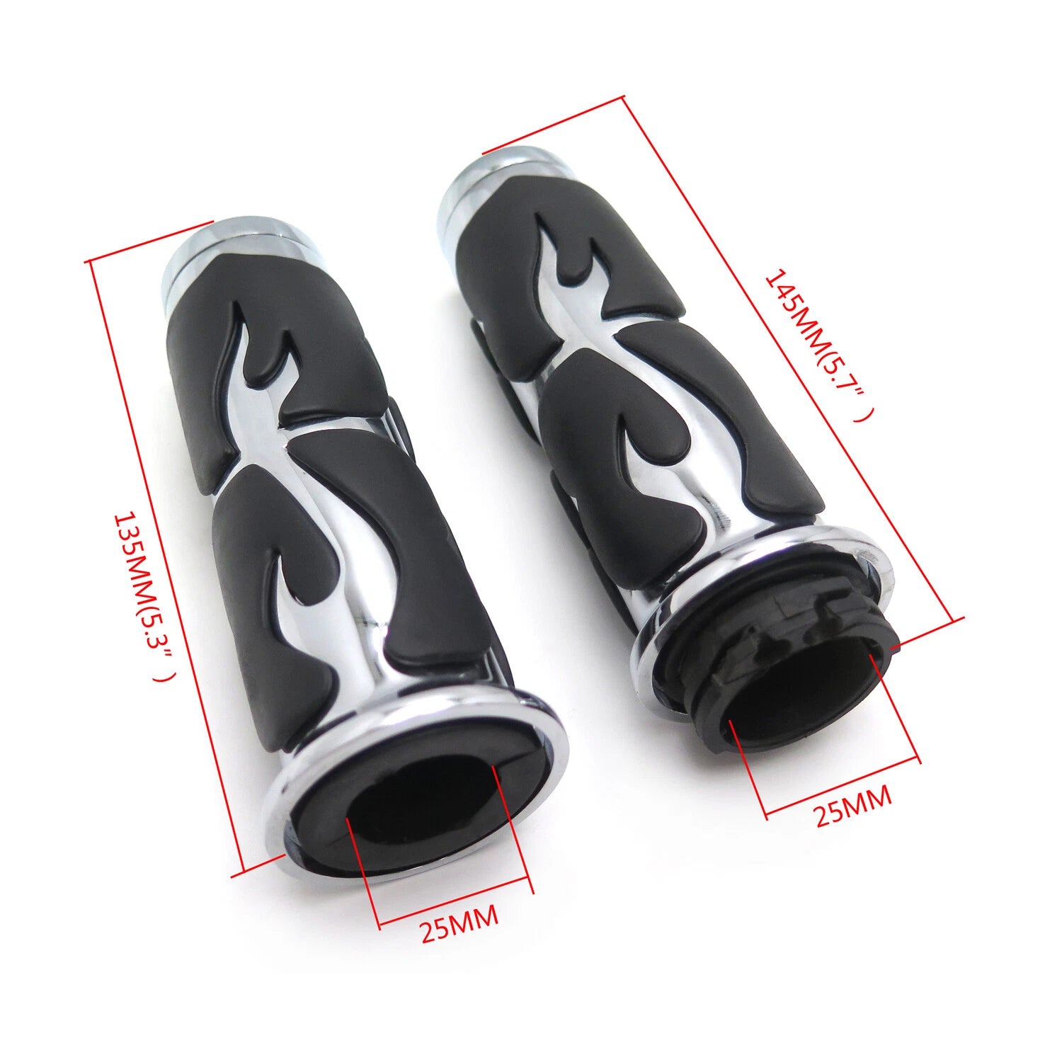 Custom Flame Chrome Hand Grip for Universal Motorcycle (1" 25mm Handlebar)