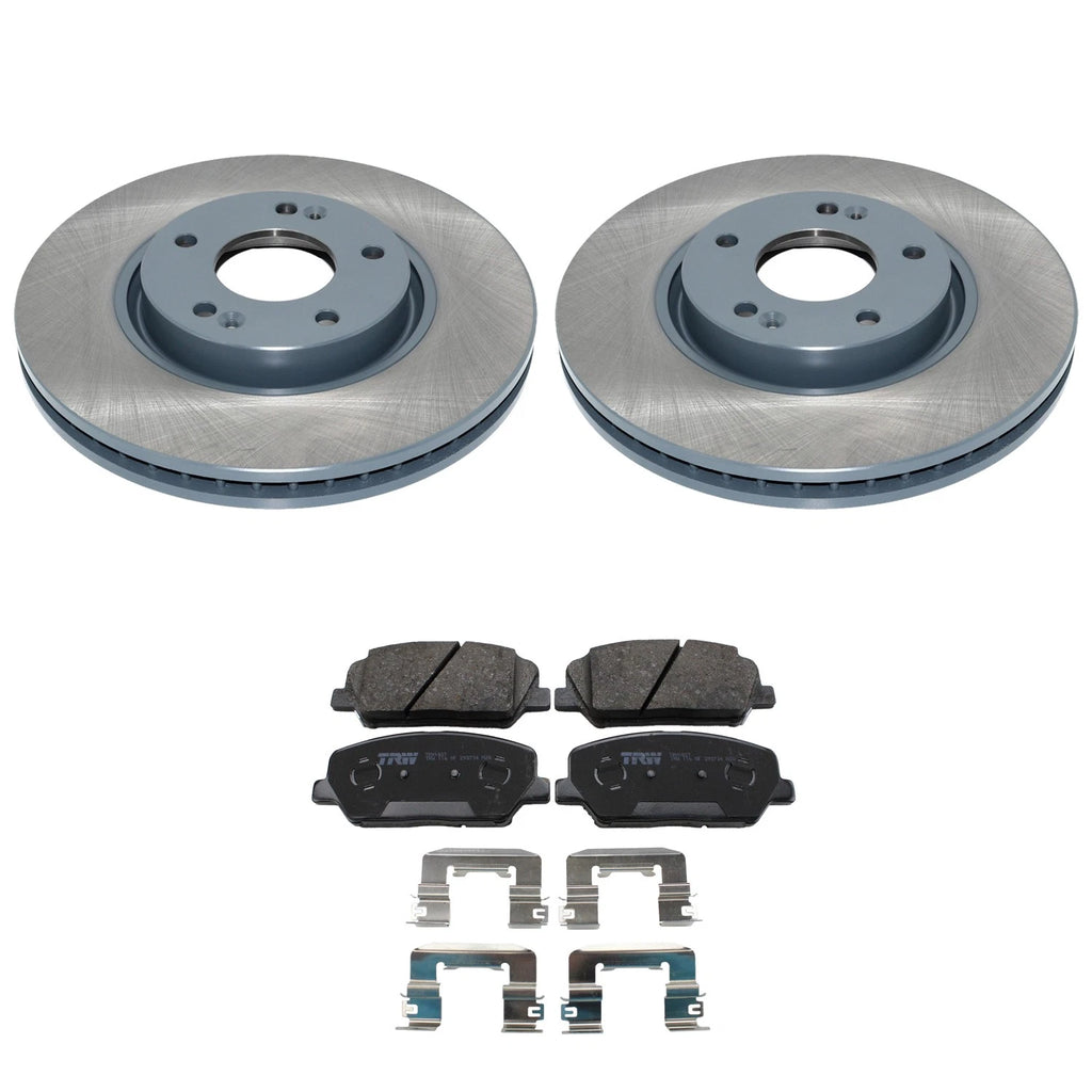 Set of 2 Front Rotors & TRW Pro Low-Met Disc Brake Pad Kit for Veloster (2012–2017)