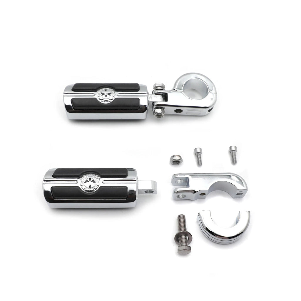Set of 2 Gear Skull Foot Pegs Mount Kit 1.25" for Harley (1984–2017) Chrome