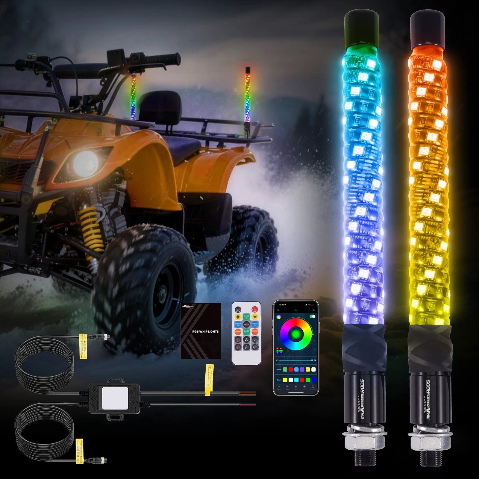 2X LED Spiral Whip Lights Antenna RGB Chasing for UTV ATV (YYYY–YYYY)