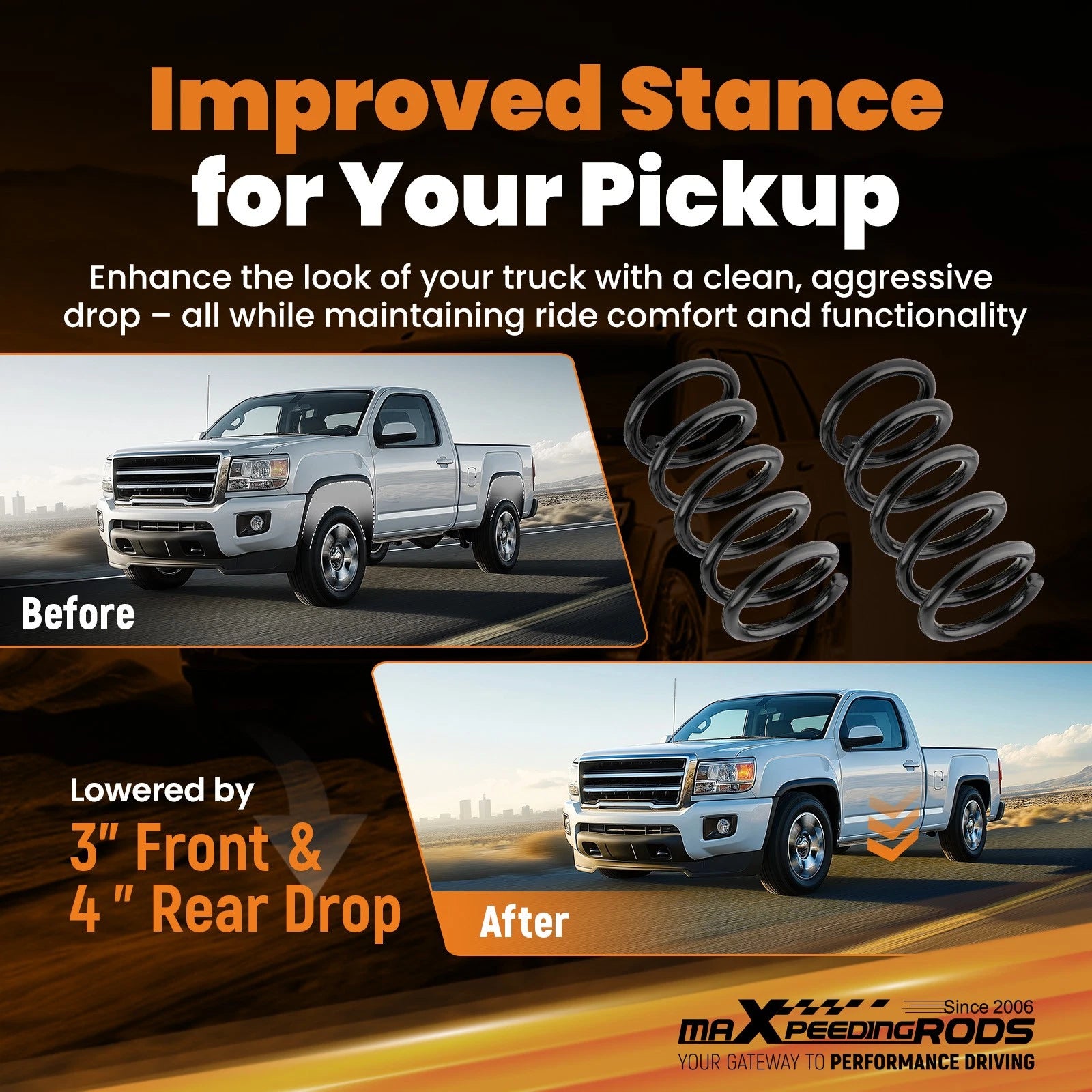 3" Front 4" Rear Drop Coil Spring Lowering Kit for Chevy S10 (1982-2004)