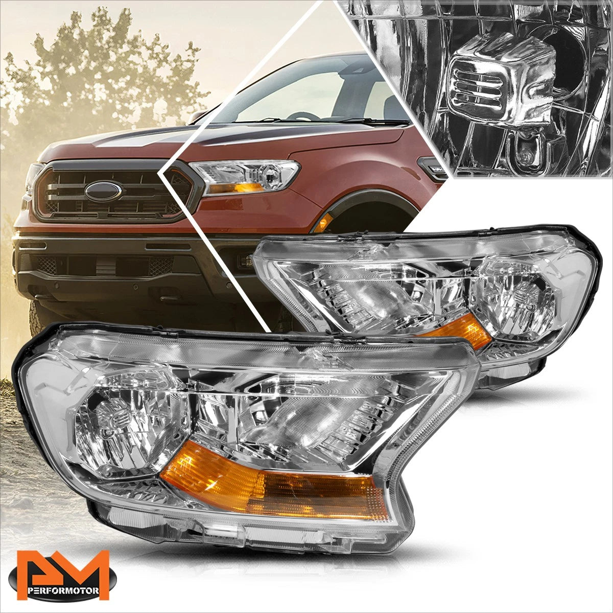 Factory Style Headlight Chrome Housing for Ford Ranger XL XLT (2019–2023)