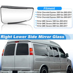 Right Lower Side View Mirror Glass for Chevrolet Express 1500 (2003–2014)
