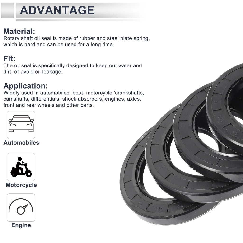 Set of 5 Oil Seal Rotary Shaft Seal Nitrile Rubber 70x105x12mm