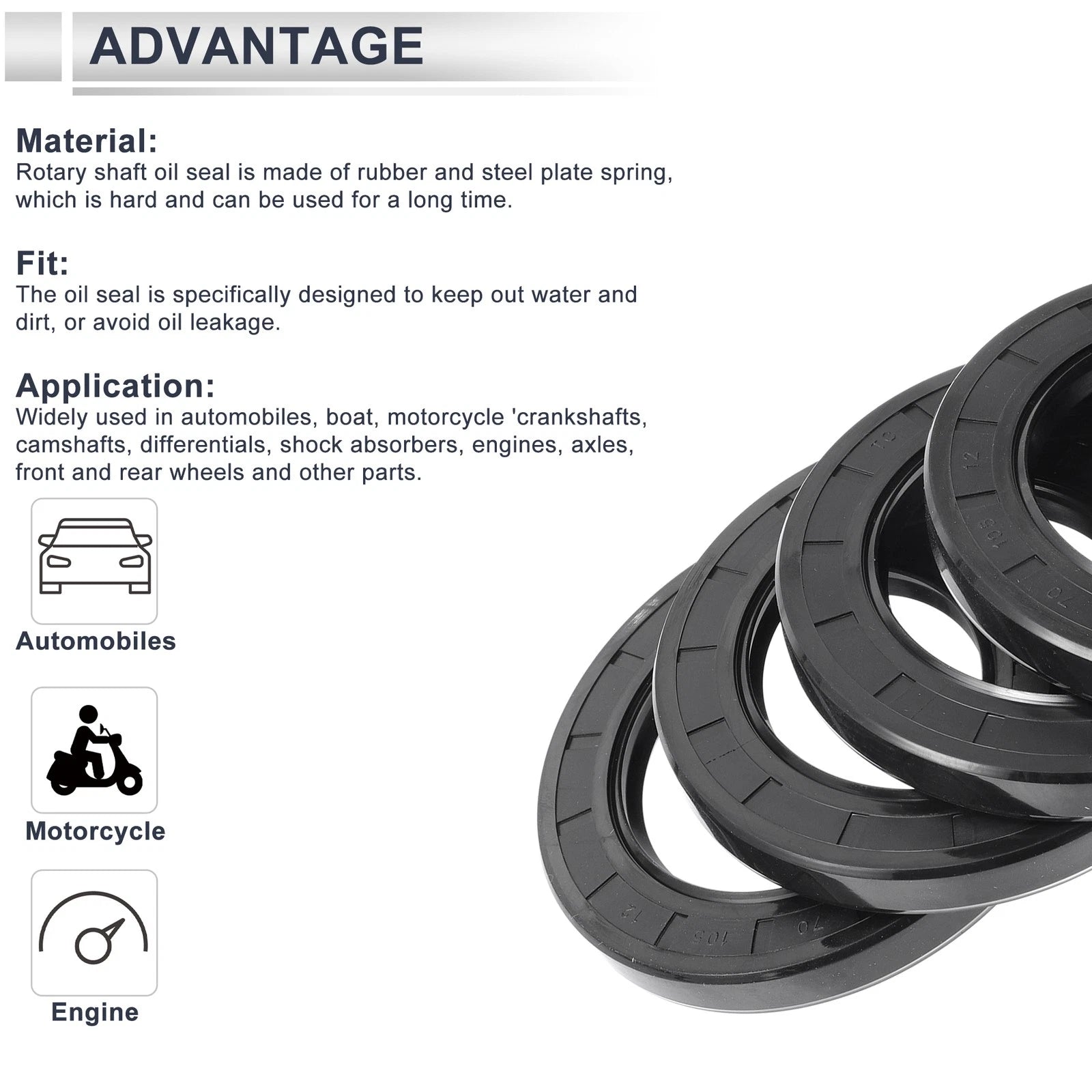 Set of 5 Oil Seal Rotary Shaft Seal Nitrile Rubber 70x105x12mm