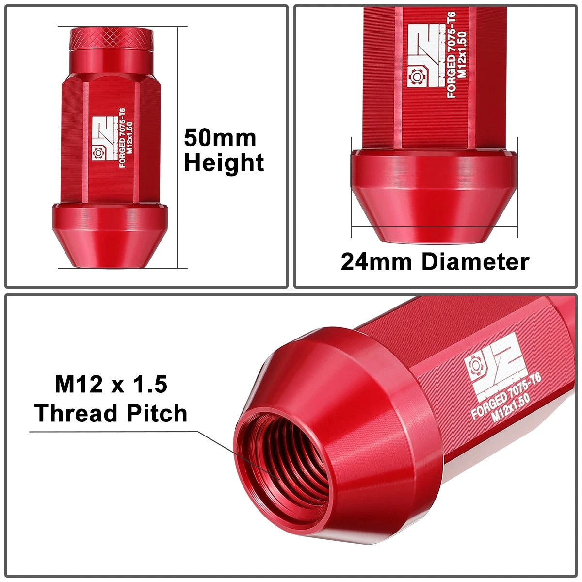 Set of 20 Closed End Lug Nuts M12 X1.5 24mm OD for J2 Engineering