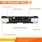 Rear Bumper Assembly for Toyota Tundra (2022–2026) w/Park Sensor Hole + LED Lamp Chrome