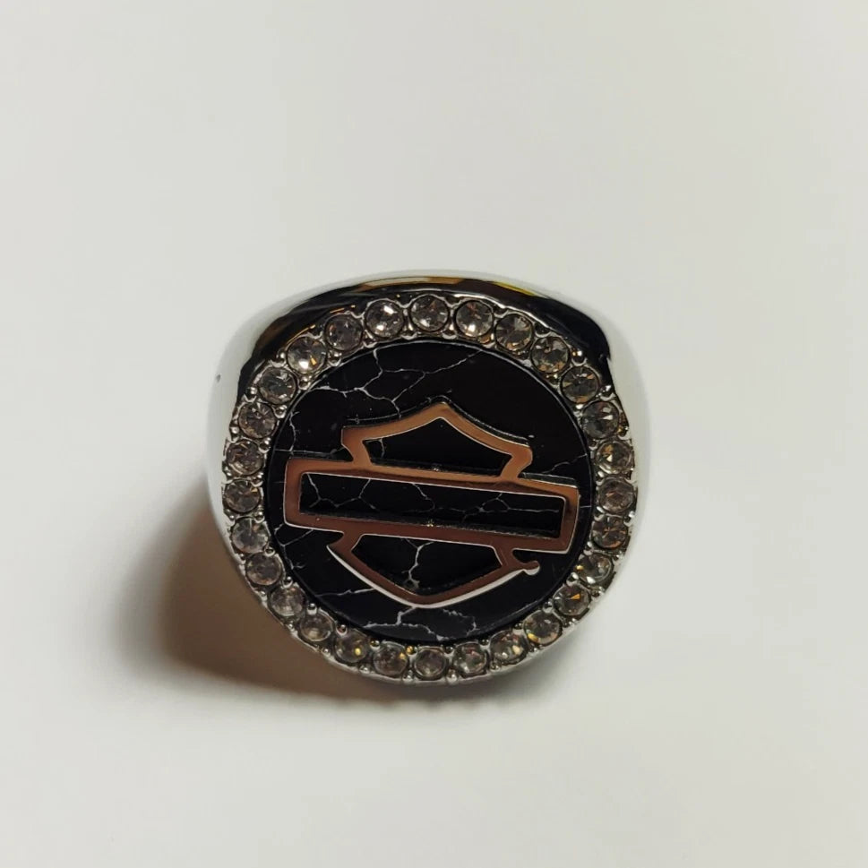 Crystal Bar & Shield Signet Ring for Harley-Davidson (Size 6)