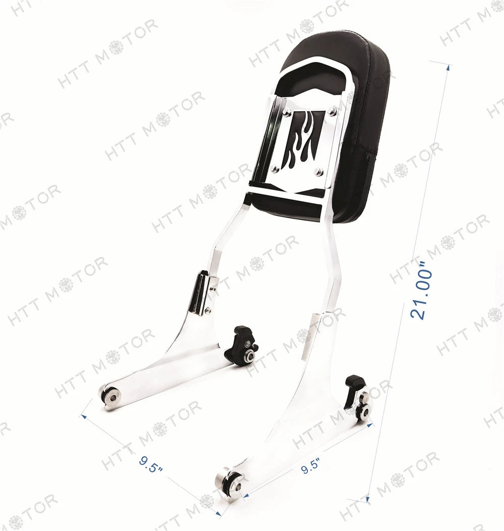 Chrome Flame Detachable Sissy Bar Backrest & Luggage Rack for Harley Softail
