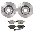Akebono Euro Front Brake Kit for VW Audi (Xtra Drilled Disc Rotors, Ceramic Pads)