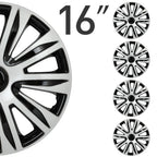 Set of 4 Wheel Hub Caps for All Models 16" Black & Silver Trim