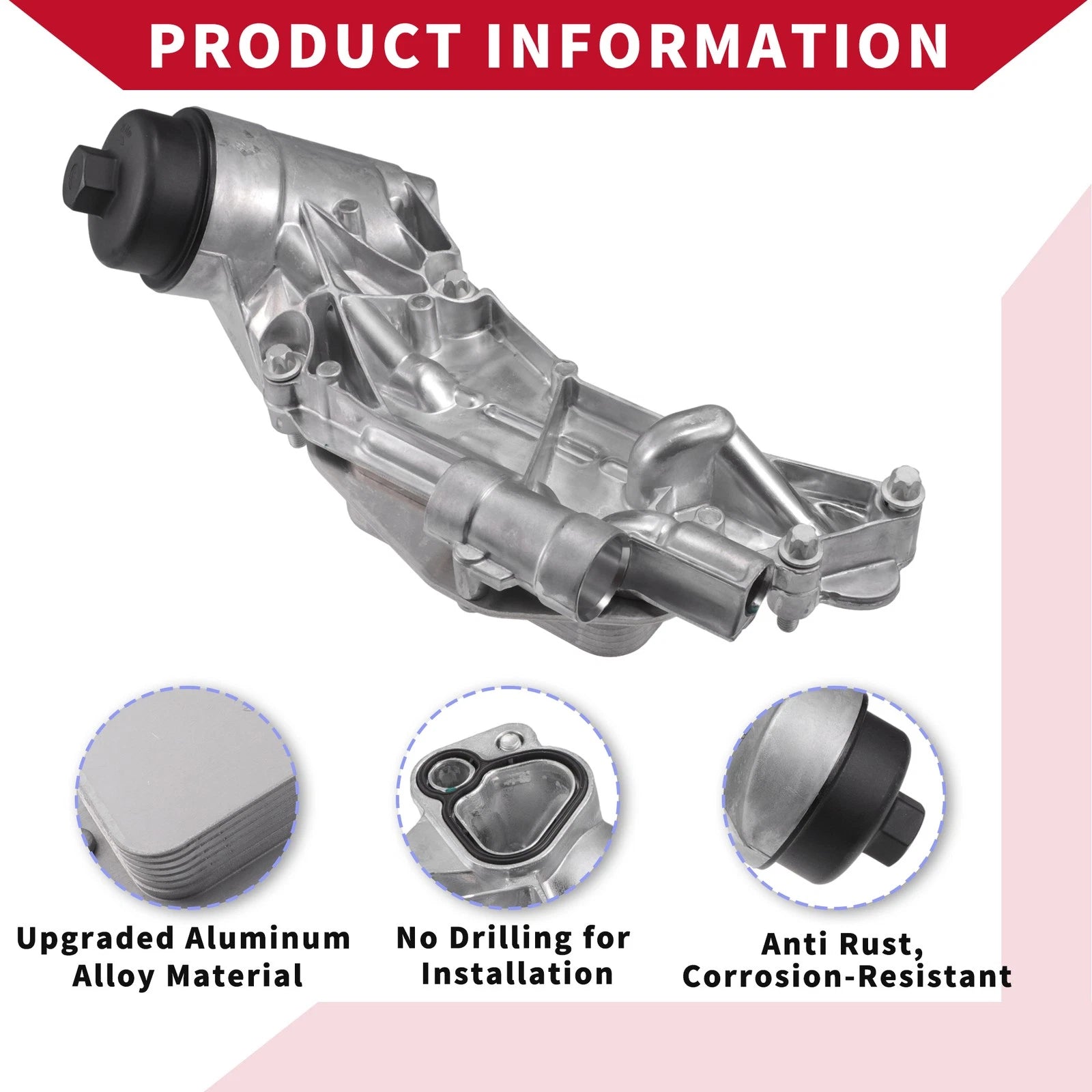 Engine Oil Cooler Filter Housing with Bolt Seals for Buick Cascada (2016–2019) No.12992593
