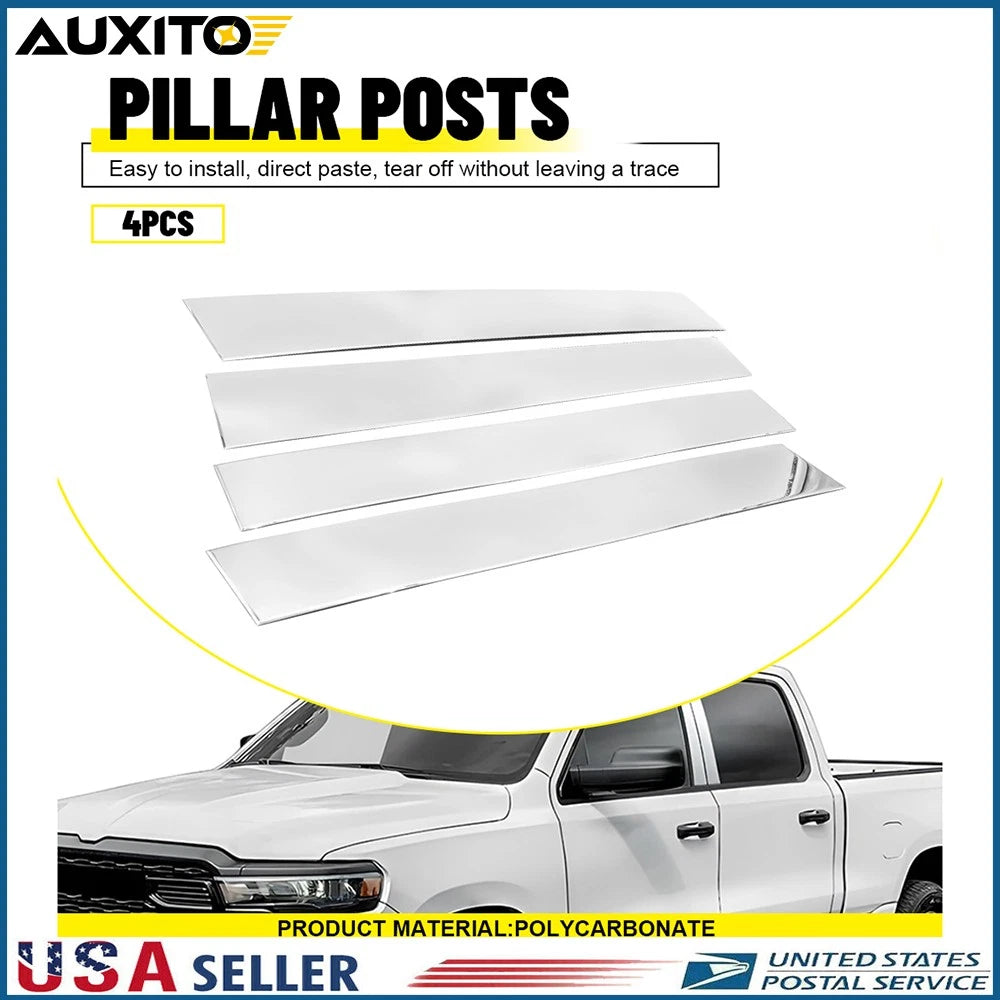 Stainless Steel Chrome Pillar Post Trim for Dodge Ram 1500 (2019–2023)