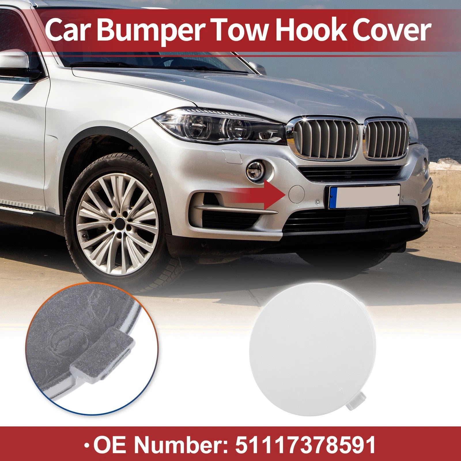 Front Tow Hook Cover for BMW X5 F15 (2014–2018) No. 51117378591 White