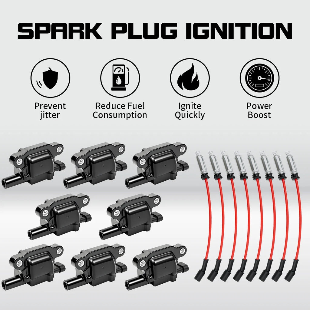 8X Ignition Coil + Spark Wire for Chevy Silverado 1500 GMC 5.3L 6.0L (2007–2013)