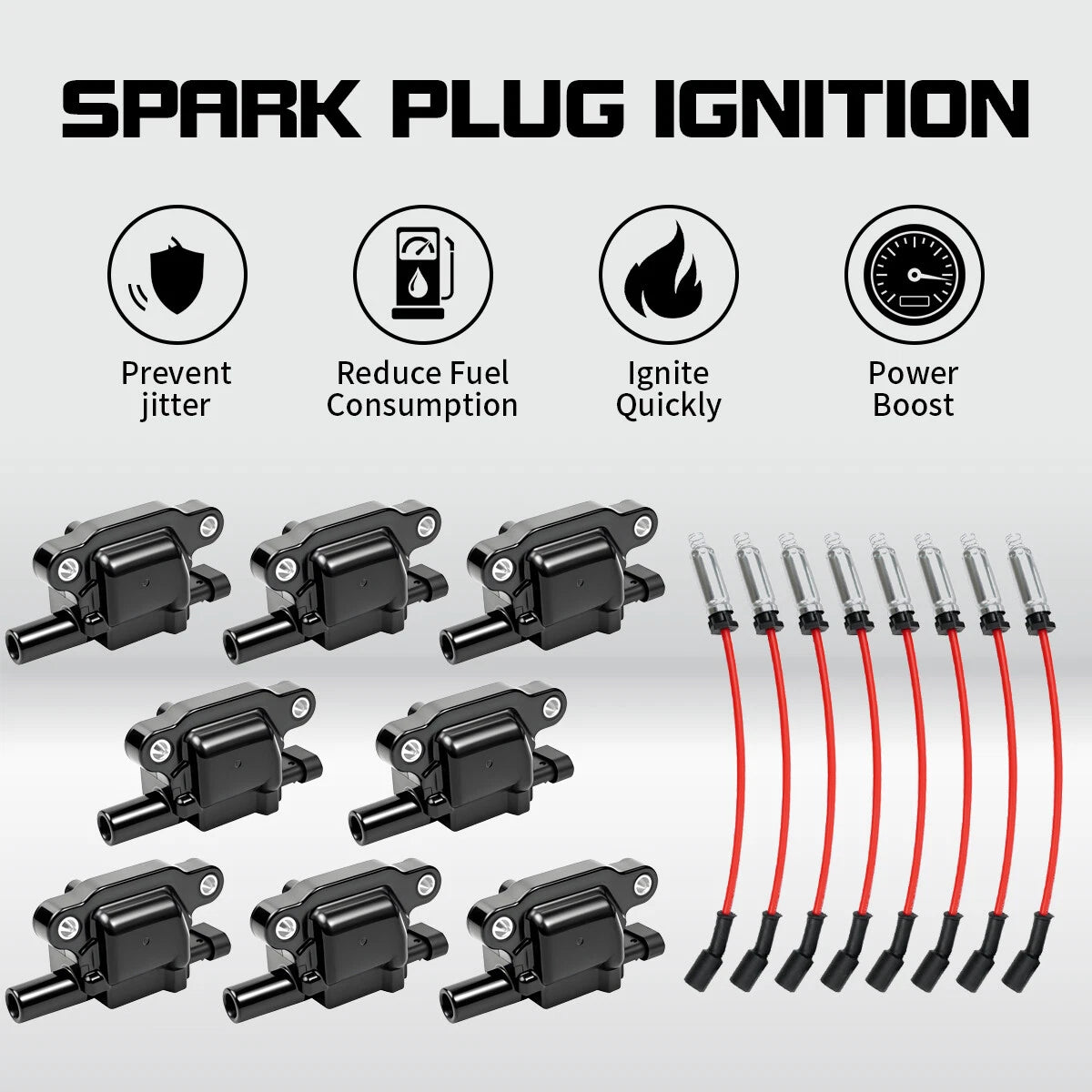 8X Ignition Coil + Spark Wire for Chevy Silverado 1500 GMC 5.3L 6.0L (2007–2013)