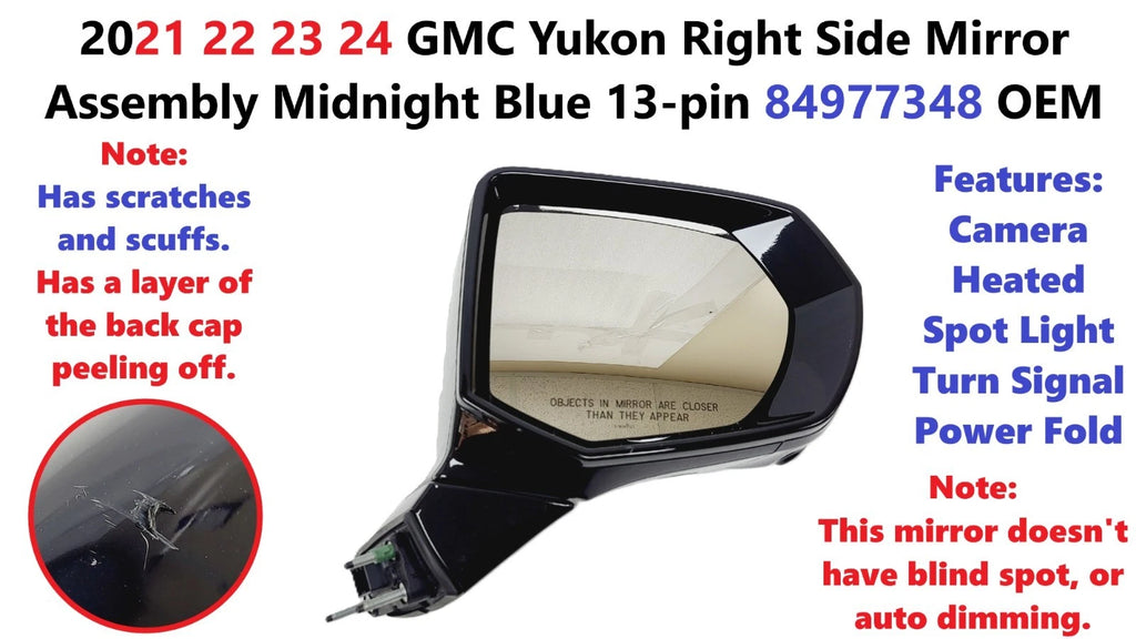 Right Side Mirror Assembly for GMC Yukon (2021–2024) Midnight Blue 84977348