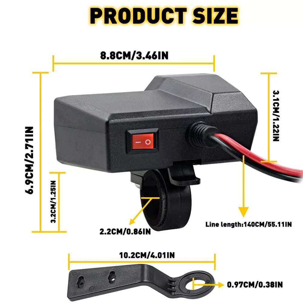 Dual USB Phone Charger Socket for Motorcycle (Waterproof)