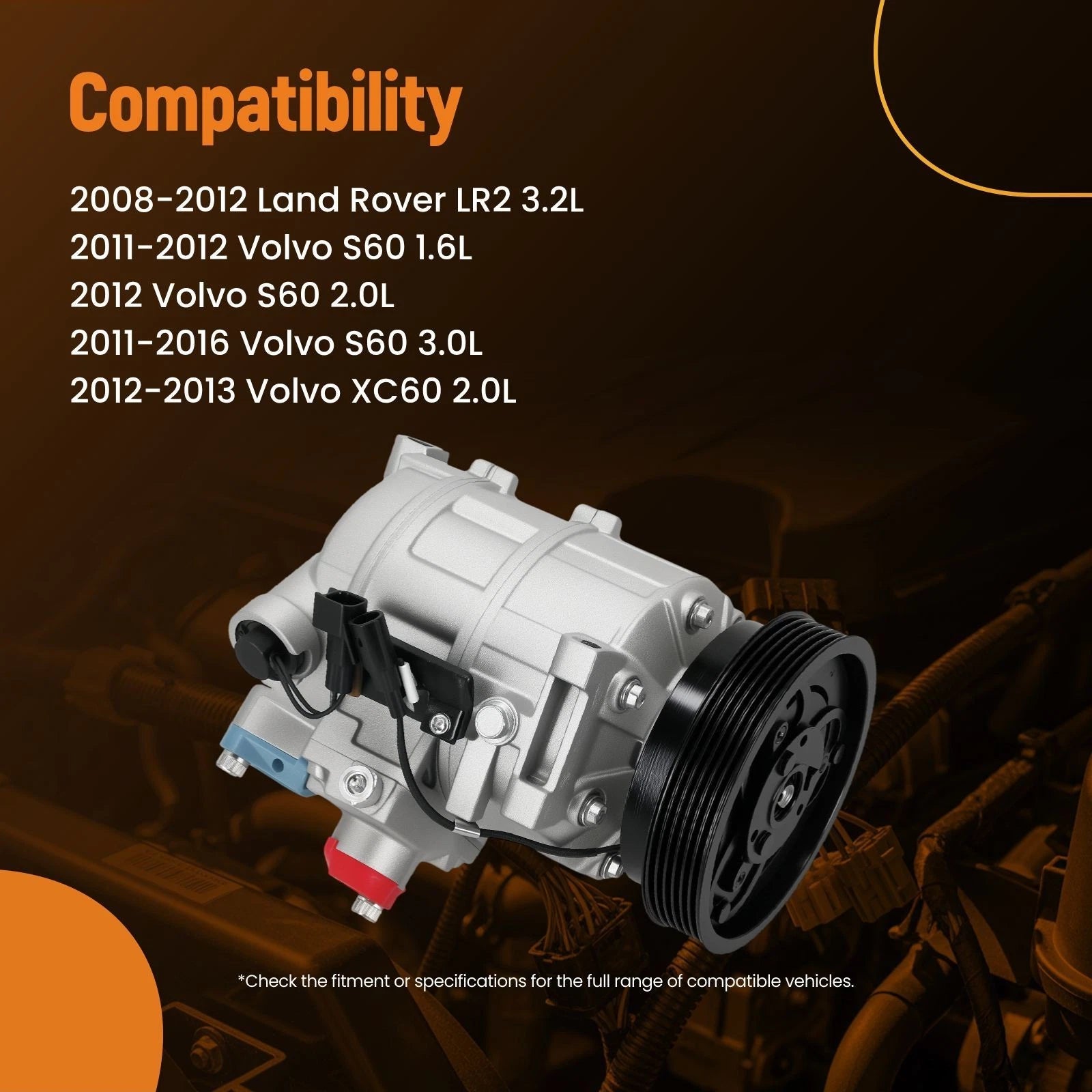 Air Conditioning Compressor for Volvo S60/S80/V70 3.0L (2011–2016) DCS17E