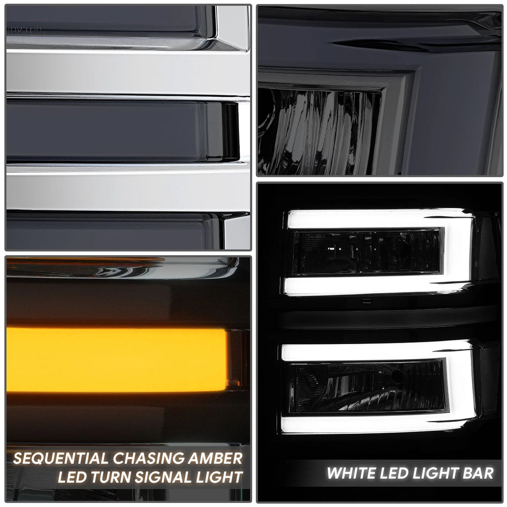Smoked/Clear C-LED DRL Sequential Headlights for Chevrolet Silverado 1500 (2014–2015)