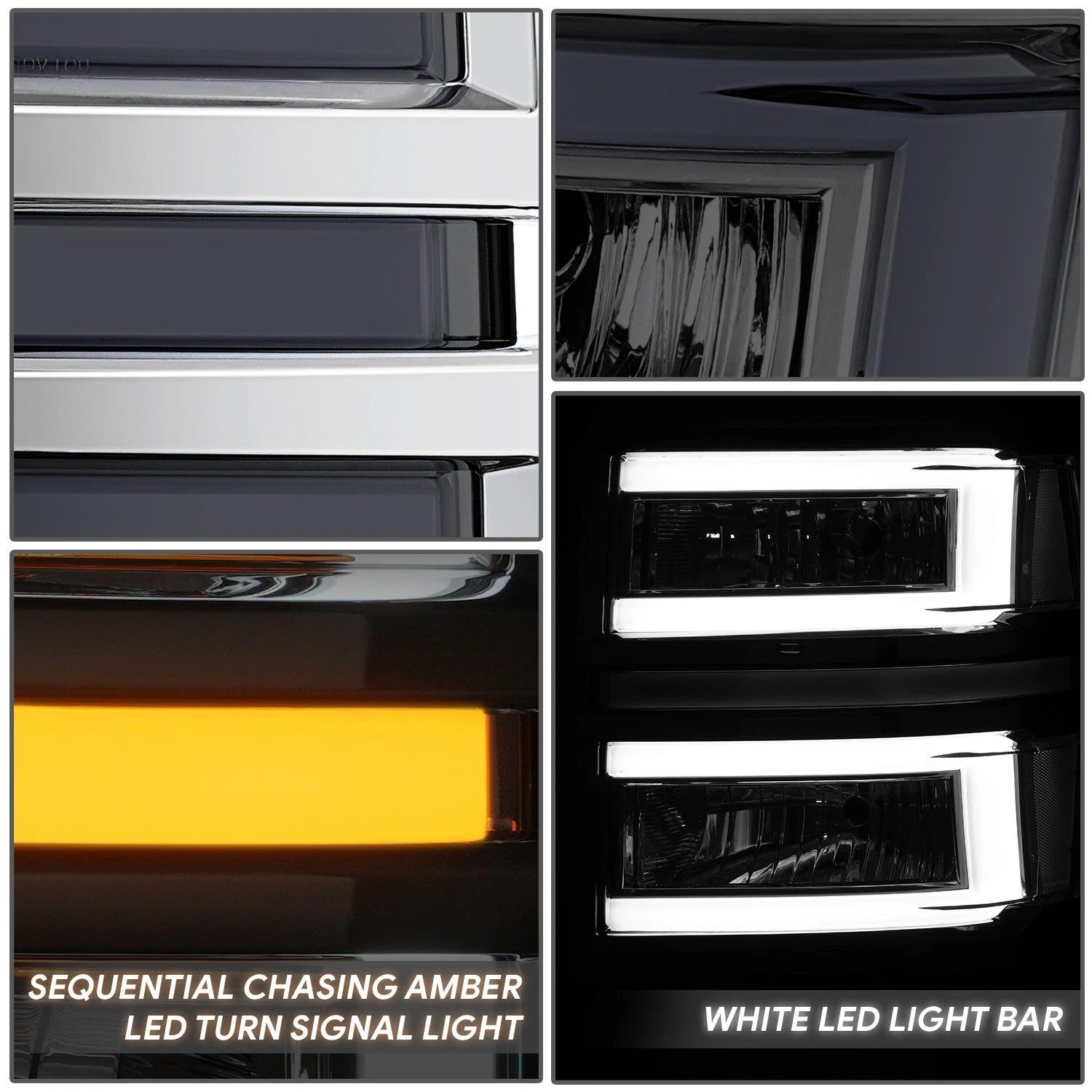 Smoked/Clear C-LED DRL Sequential Headlights for Chevrolet Silverado 1500 (2014–2015)