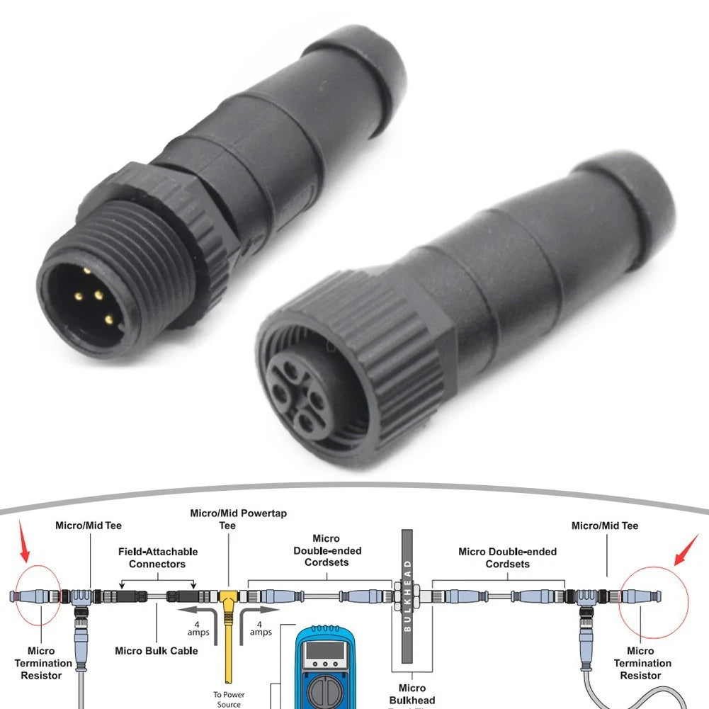 5 Pin Male Female Terminal Resistor Connector for NMEA 2000 (Marine)
