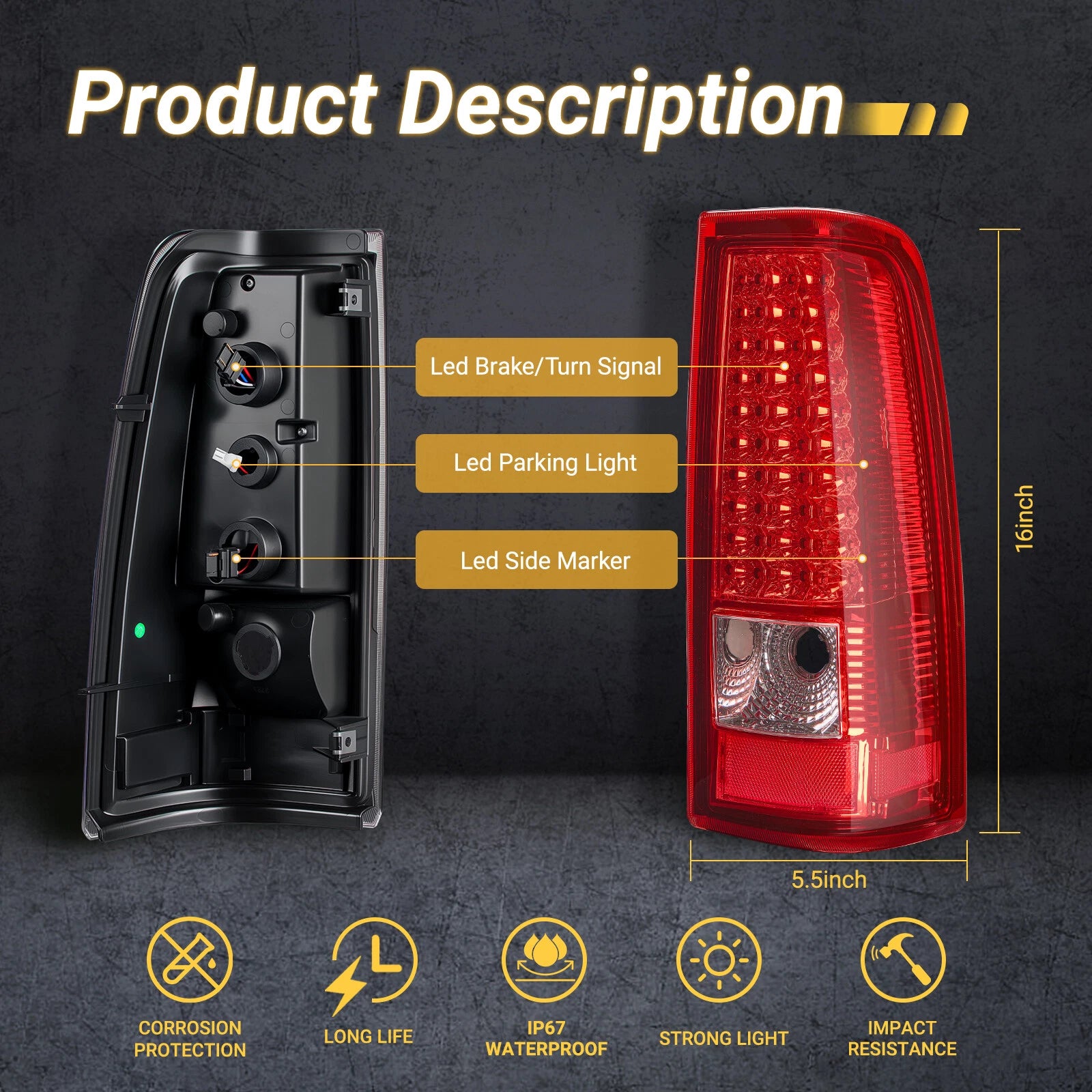 Red LED Tube Tail Lights for Chevy Silverado 1500 2500 3500 (2003-2006)