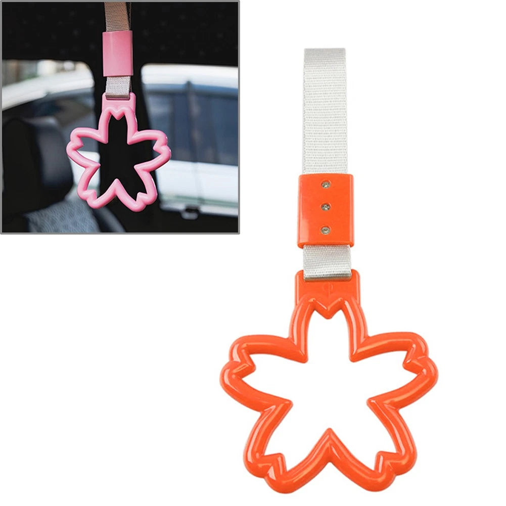 Cherry Blossom Ring Handle Strap for Train Bus (Silver + Orange)