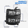 Headlights for Chevy Silverado 1500 (2014–2015) - Black Housing, Clear Corner