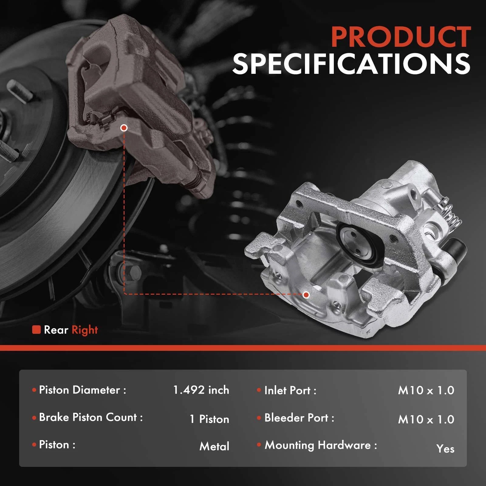 Rear Disc Brake Caliper for Ford Focus (2012–2018) EcoSport (2018–2022)