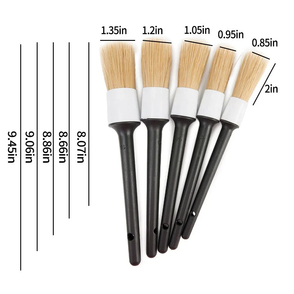 5pcs Soft Boar Hair Bristle Auto Detailing Brush Set for Car Cleaning Wheels