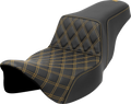 SADDLEMEN Step-Up Seat for Harley Davidson (2014–2023) - Extended Reach, Gold Stitch