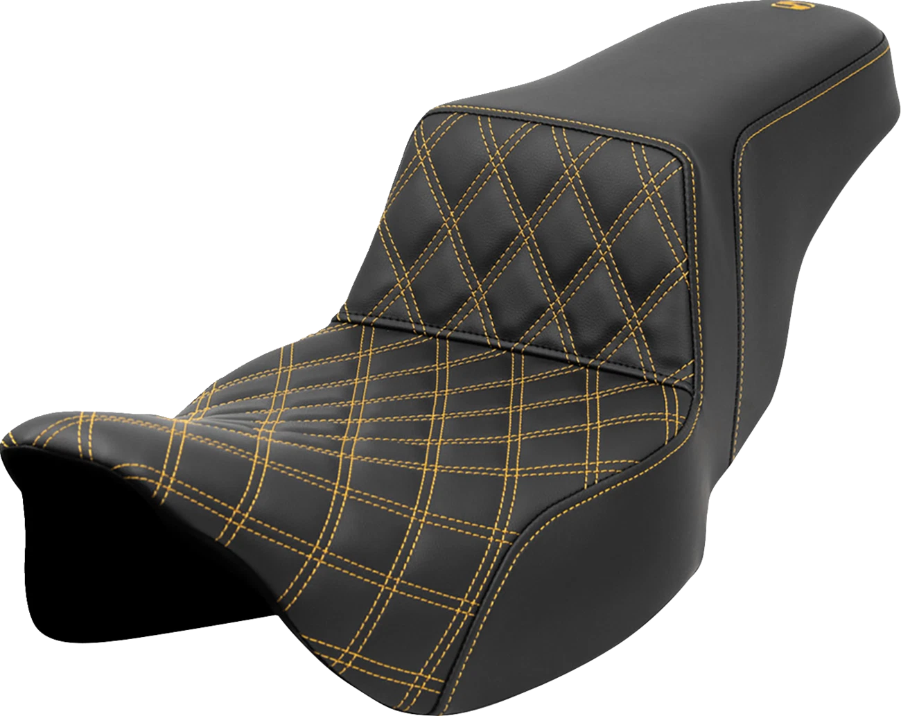 SADDLEMEN Step-Up Seat for Harley Davidson (2014–2023) - Extended Reach, Gold Stitch