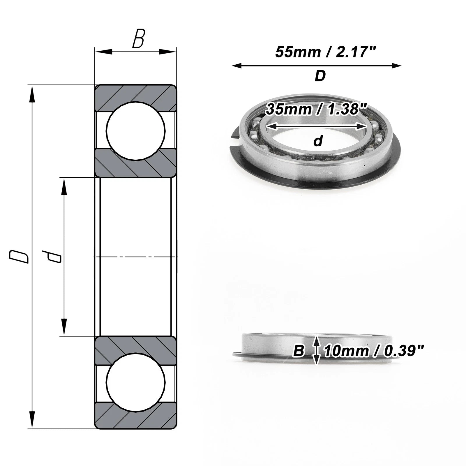Deep Groove Ball Bearing 35x55x10mm for Scooter Skateboard (P0)